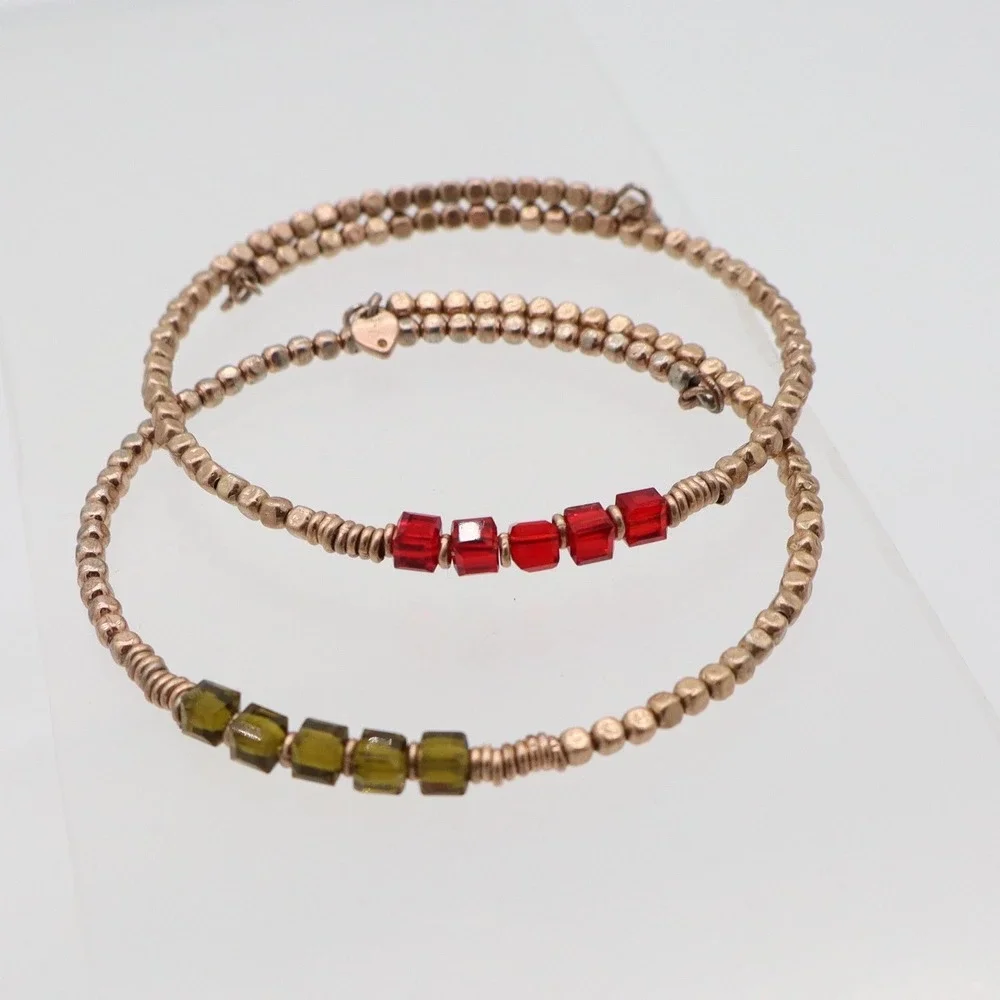 Keep Collective Rose Gold Beaded Bracelet Set Red Olive Green Crystal
